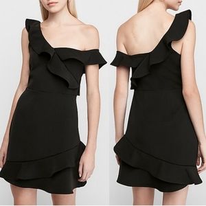 Express Black One-Shoulder Ruffle Dress